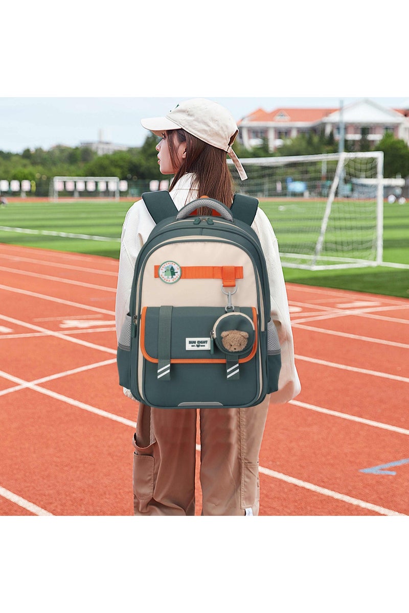 SUN EIGHT Premium 16.5-inch Light Weight School Backpack Water Resistant Polyester Kid’s Daypack for Boys, SE22222, Green Orange - Image 2